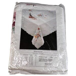 New Floral Sonata Embroidered Tablecloth Oval Oblong 68”x84" Imperial Elegance